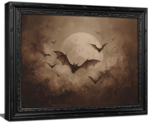 KKP Framed Bat Vintage Halloween Wall Art,Moody Dark Full Moon Canvas Print | Dark Academia Gothi... | Amazon (US)