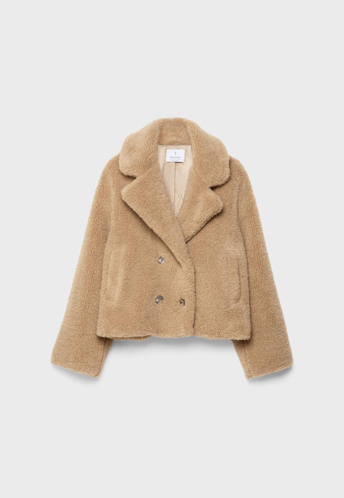 Double-breasted faux shearling lined jacket | Stradivarius (UK)
