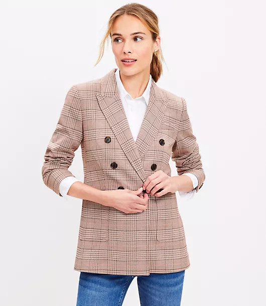 Loft Petite Plaid Double Breasted Blazer | LOFT