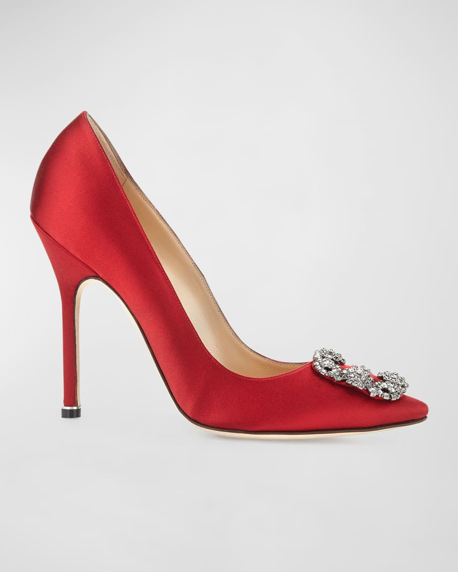Manolo Blahnik Hangisi 115mm Satin Crystal-Toe Pump | Neiman Marcus
