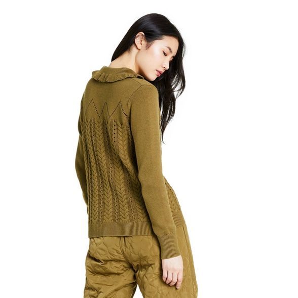 Women's Floral Embroidered Collared Pullover Sweater - Sandy Liang x Target Olive Green | Target