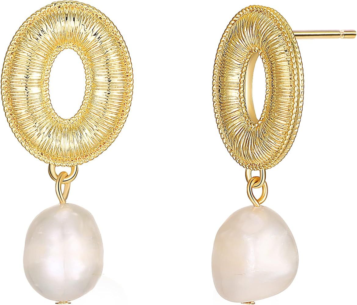 Dangle Earrings for Women, 18K Gold Plated Pearl Drop Earrings Ball Onyx Dangle Hypoallergenic Ea... | Amazon (US)