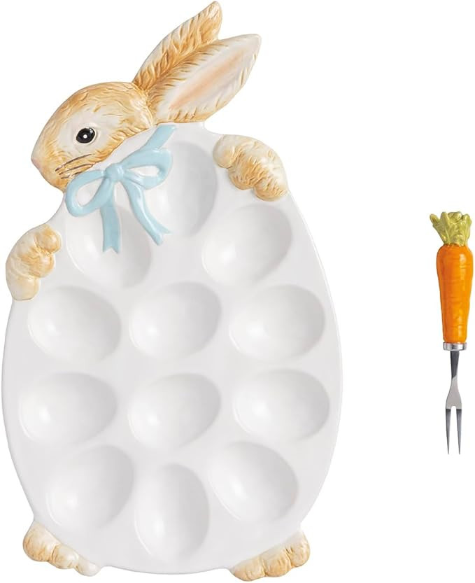 Mud Pie Easter Bunny Deviled Egg Platter and Serving Fork Set | Amazon (US)