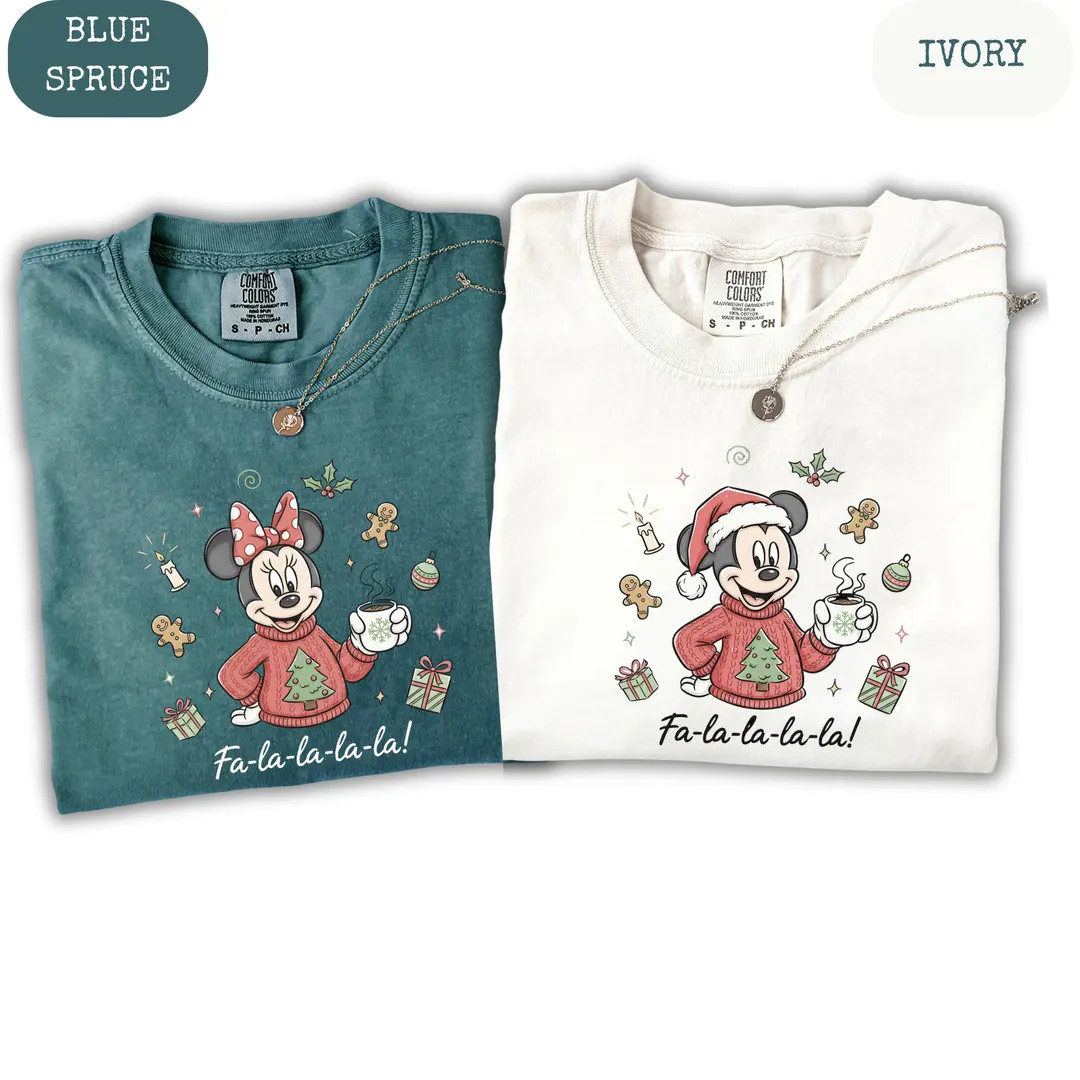 Comfort Colors® Fa La La La La Mickey and Minnie Christmas Shirt, Matching Disney Christmas Long... | Etsy (US)