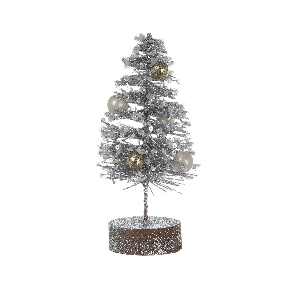 Glittered Tree On Wood Base - Set of 6 - Silver (Set of 6) | Wayfair North America