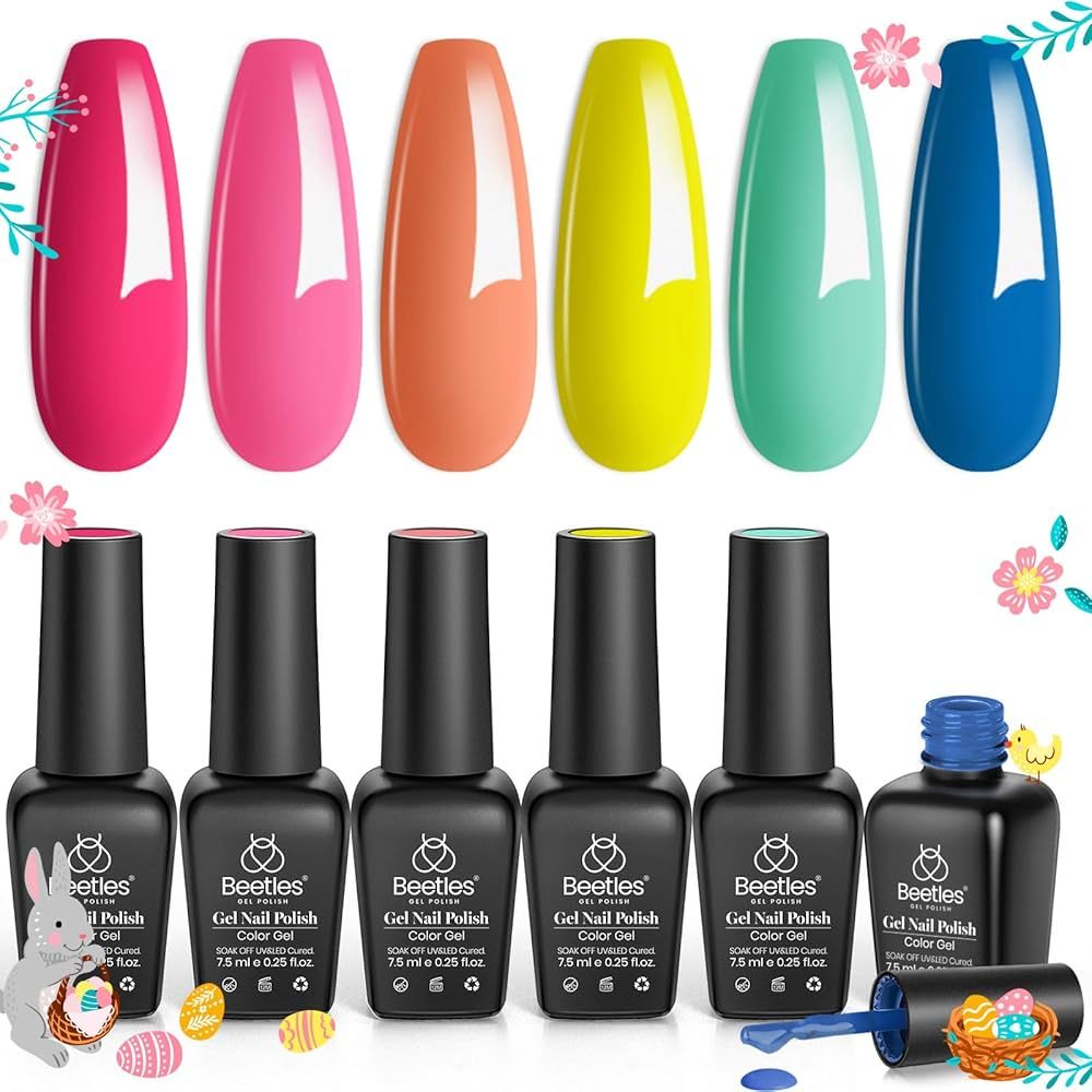 Beetles Gel Nail Polish Set Easter Pastel Bright Colors- 6 Colors Spring Summer Rainbow Turquoise... | Amazon (US)