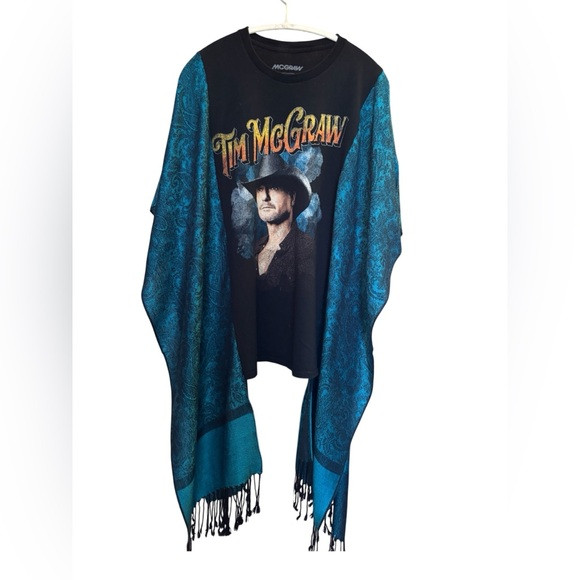 Tim McGraw Graphic Tee with Teal Paisley Upcycle Country Rocktop Poncho | Poshmark