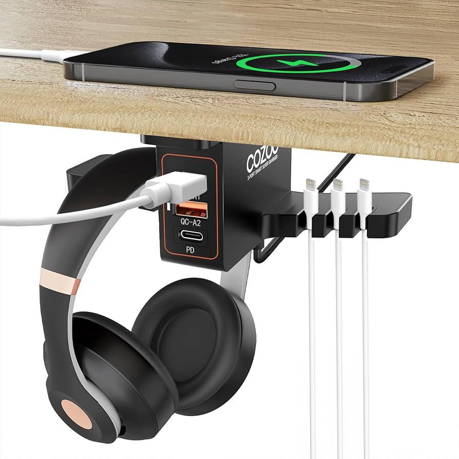 COZOO Headphone Stand with USB Charger Under Desk Headset Holder Mount with 3 Port USB Charging S... | Amazon (US)