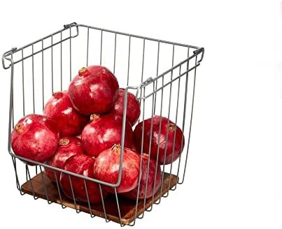 The Ría Safford Collection by iDesign Open Front Wire Basket with Acacia Wood, 12" x 12" x 12", ... | Amazon (US)