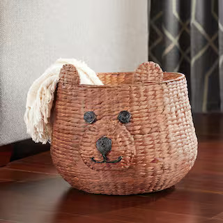 StyleWell Kids Brown Teddy Bear Water Hyacinth Woven Decorative Basket BA1811220-BRN - The Home D... | The Home Depot
