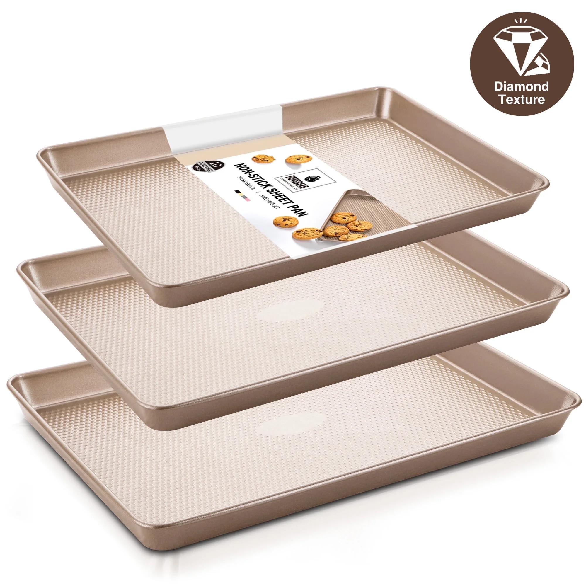 HONGBAKE Cookie Sheets Nonstick Sets, Baking Pan, Cookie Sheets for Baking with Diamond Texture P... | Walmart (US)