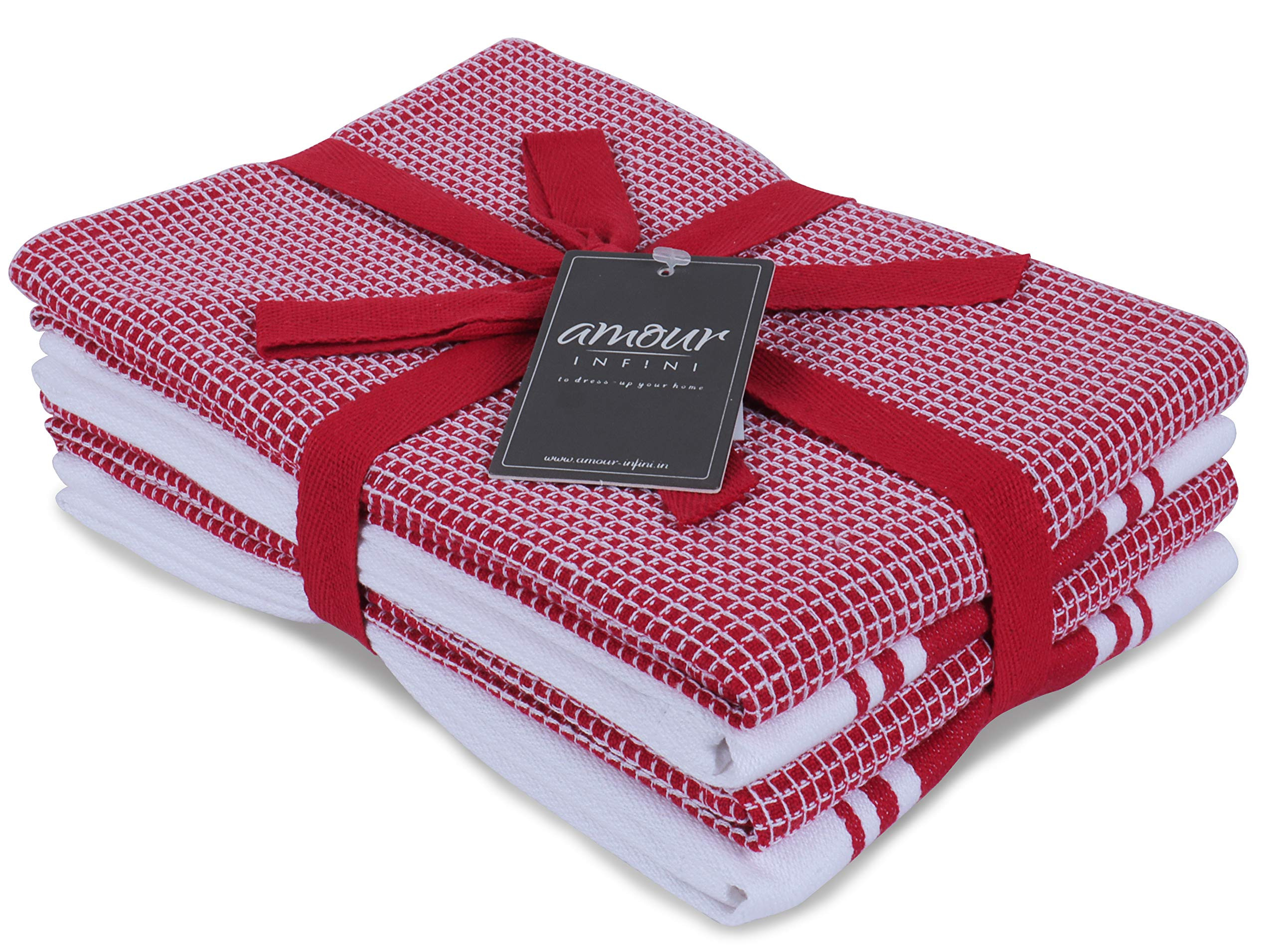 AMOUR INFINI Cotton Kitchen Towels Set of 4 Highly Absorbent, Ultra Soft Waffle Weave Tea Towel w... | Amazon (US)