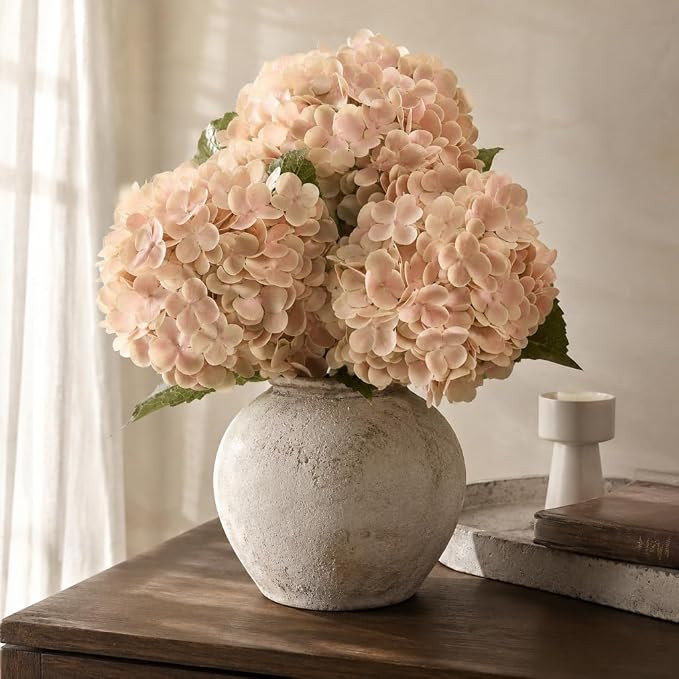 Beige Neutral Real Touch Hydrangea Artificial Flowers, Latex | Amazon (US)