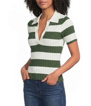 Smith Stripe Johnny Collar Neck Short Sleeve Knit Top | Dillard's
