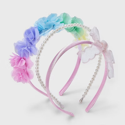 Girls' 3pk Rainbow with Fabric Flowers Headband - Cat & Jack™️: Fashion Accessory for All Hair Types, Ages 3+ | Target