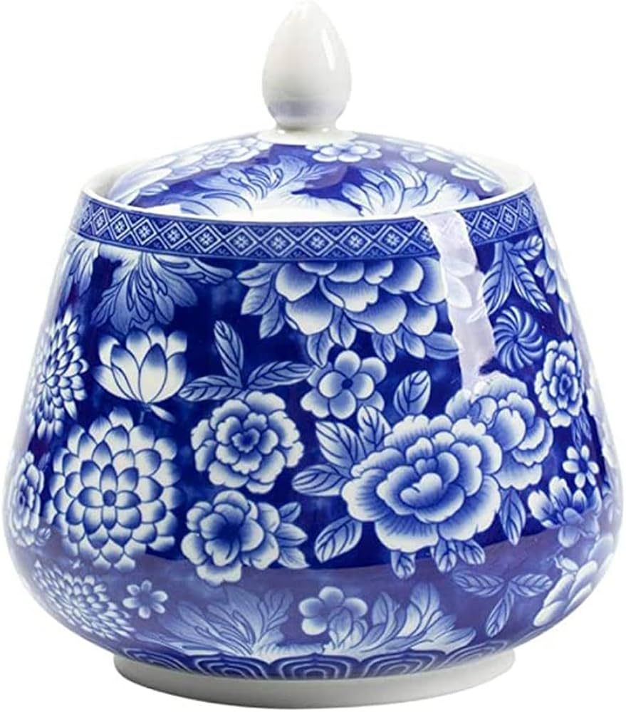 123Arts Ceramic Sugar Bowl Blue and White Coffee Food Storage Jar Canister with Sealed Lid | Amazon (US)