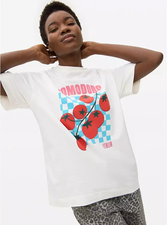 White Pomodoro Graphic Oversized T-Shirt XS | Tu Clothing