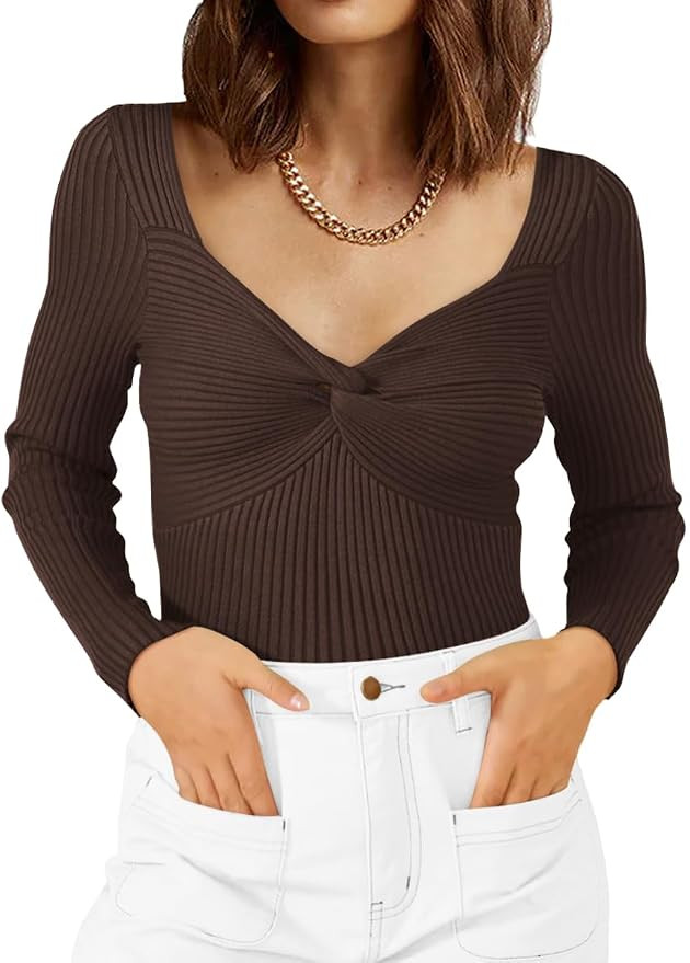LILLUSORY Women's 2025 Twist Knot Fall Clothes Fashion Outfits Top Ribbed Long Sleeve | Amazon (US)