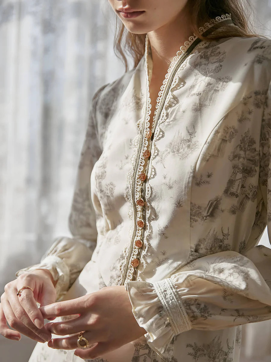 Lyric Printed Stand Collar Midi Dress | SimpleRetro