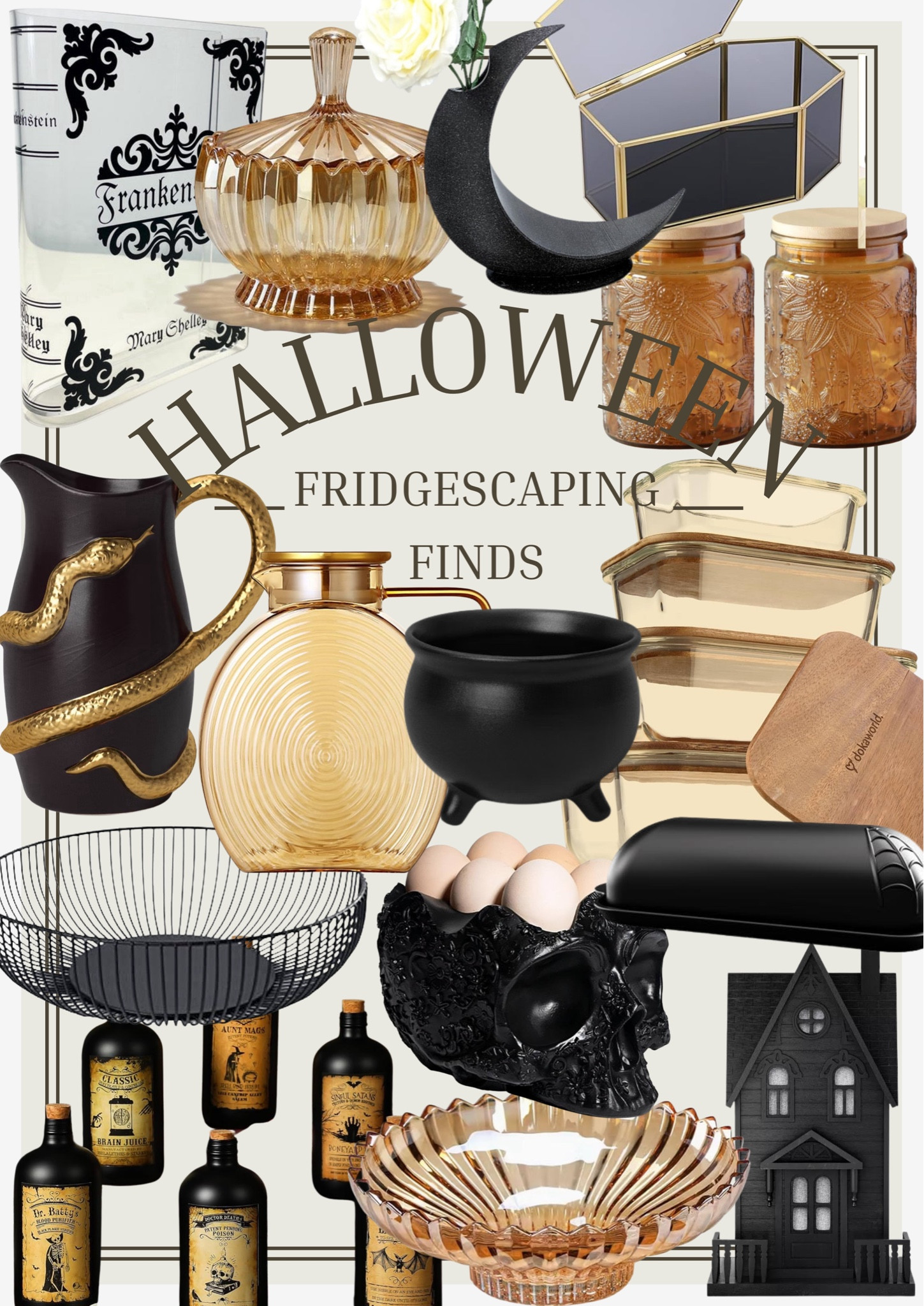 Halloween Fridgescaping Finds 

Gothic fridgescaping finds, Halloween fridgescape, Halloween refrigerator decor, Halloween fridge decor, Halloween fridge organization, Frankenstein book vase, Halloween book vase, Halloween pitcher, snake pitcher, Halloween decor 2024, Halloween decorations 2024, black fruit basket, black apothecary jars, Halloween egg tray, skull egg tray, Amber candy dish, metal haunted house, Halloween butter dish, spiderweb butter dish, Amber pitcher, glass picture with lid, ceramic cauldron, Amber food storage, Amber glass leftover storage, Amber glass containers, moon bud vase, Amber candy jar, Amber bowl, coffin container, coffin jewelry box

#LTKFindsUnder50 #LTKHalloween