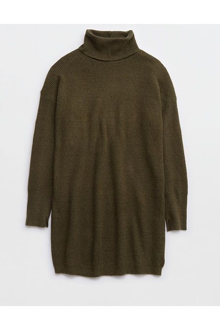 Aerie CozyUp Waffle Sweater Dress Women's Washed Olive L | American Eagle Outfitters (US & CA)