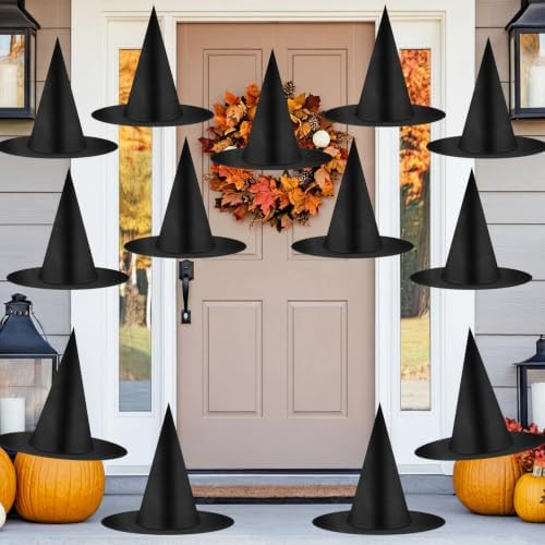 12 PCS Halloween Decorations Witch Hat- Hanging Witch Hats with Rope | Amazon (US)