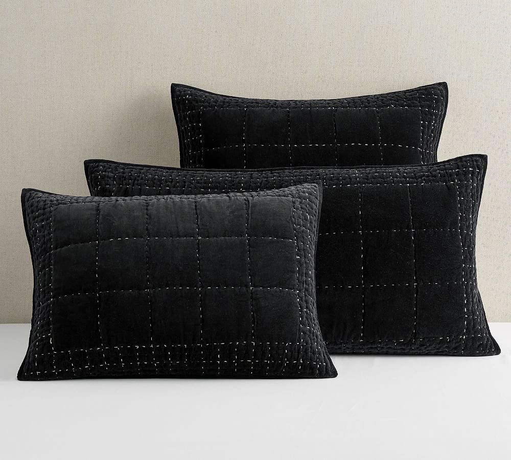 Velvet Handcrafted Box Stitch Quilted Sham | Pottery Barn (US)