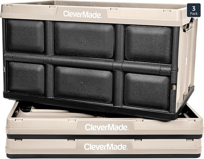 CleverMade Collapsible Storage Bins - Tan 3 Pack 62L - Stackable Containers Heavy Duty Capacity F... | Amazon (US)