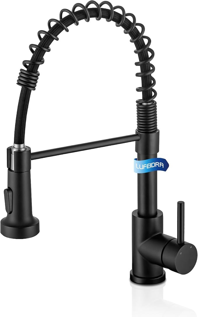 LUFEIDRA Black Kitchen Faucets with Pull Down Sprayer - High Arc Spring 304 Stainless Steel Singl... | Amazon (US)