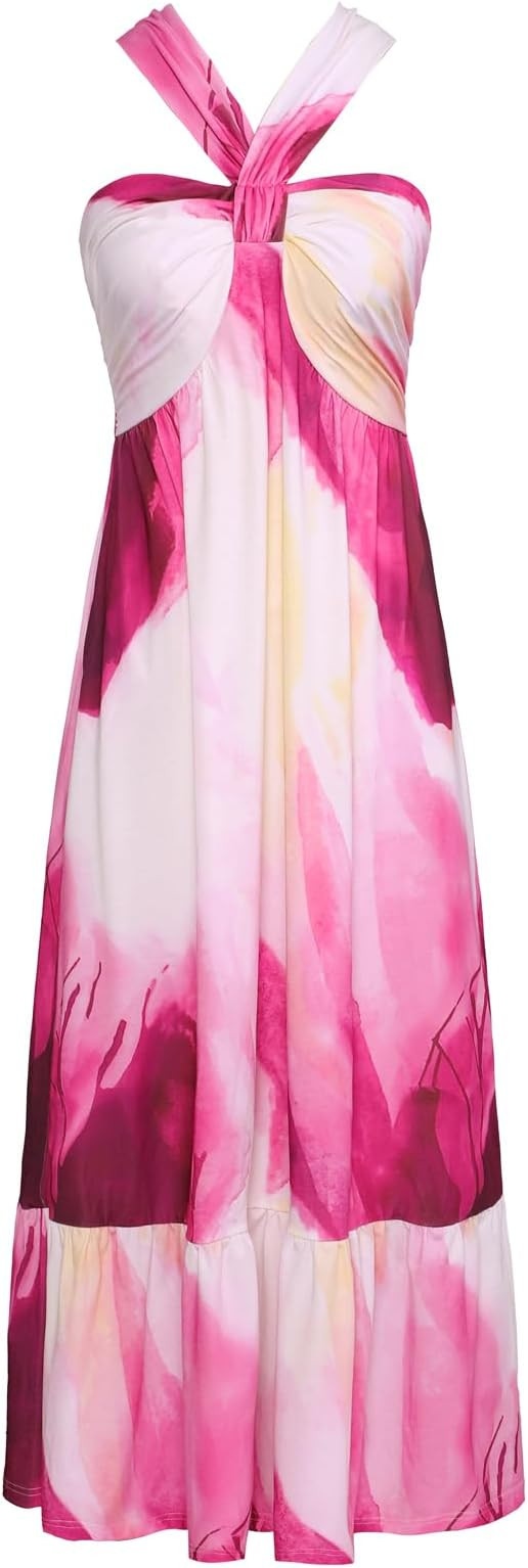 GRACE KARIN 2024 Women's Criss Cross Halterneck Sleeveless Summer Floral Print Flowy A Line Maxi ... | Amazon (US)