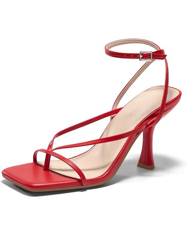 Coutgo Womens Strappy Kitten Heels Sandals Square Open Toe Flip Flops Summer Dress Shoes | Amazon (US)