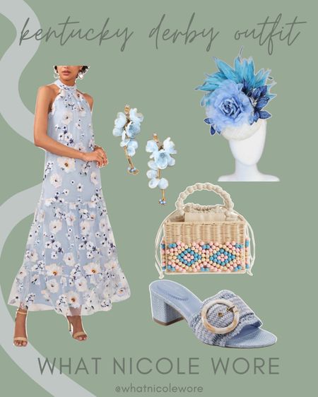 Light blue floral dress for Kentucky derby outfit // what to wear to Kentucky derby // Mother’s Day outfit idea // blue raffia sandals // blue fascinator // blue drop earrings // raffia purse // gender reveal dress for boy

#LTKfindsunder50 #LTKstyletip #LTKfindsunder100
