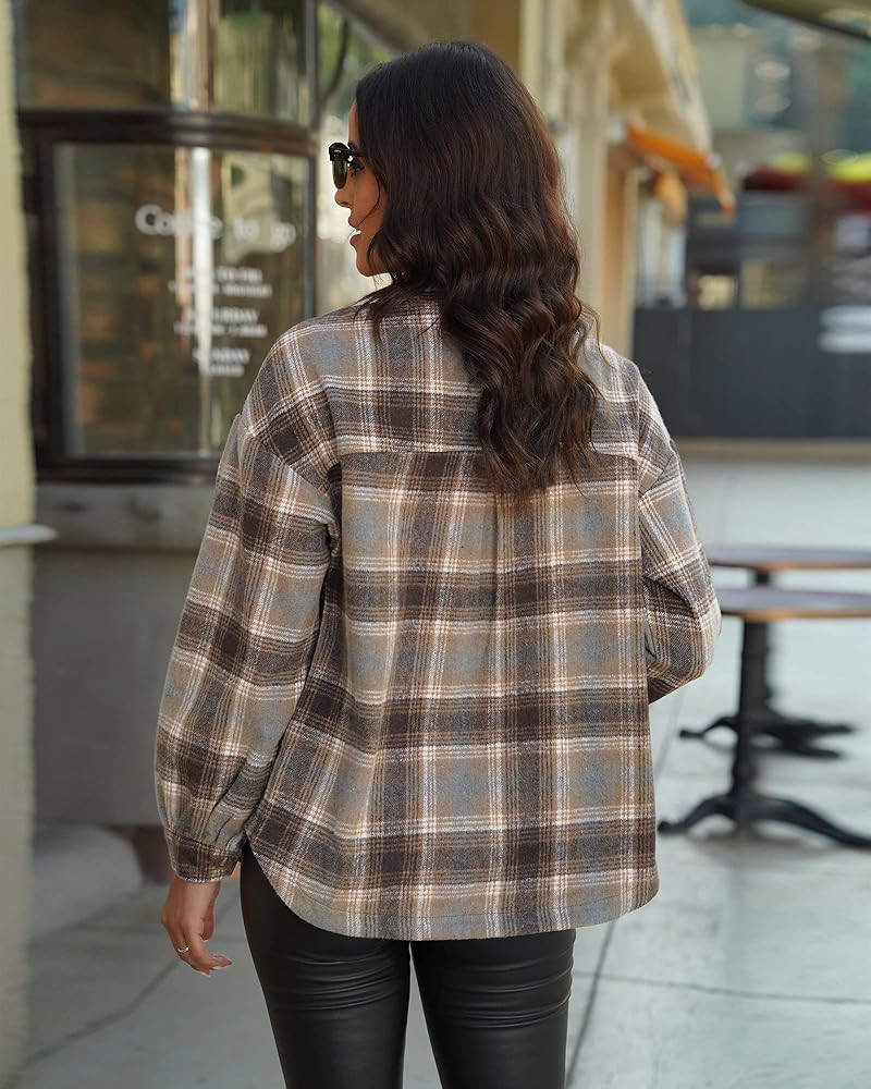 GRAPENT Womens Shacket Jacket Oversized Plaid Flannel Button Down Shirt Jackets Long Sleeve Coats | Amazon (US)