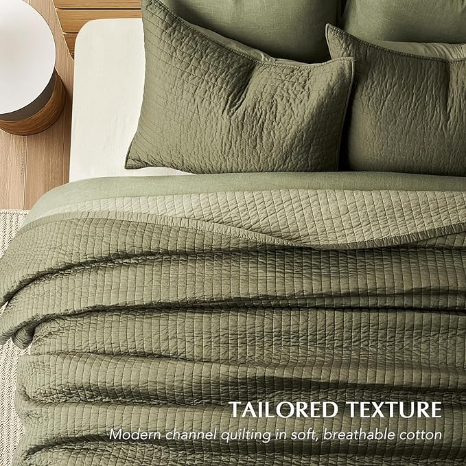 EVERGRACEHOME Cotton Sateen Quilt Set Queen Size, Pre-Washed Cotton Channel Stitch Coverlet Bedsp... | Amazon (US)