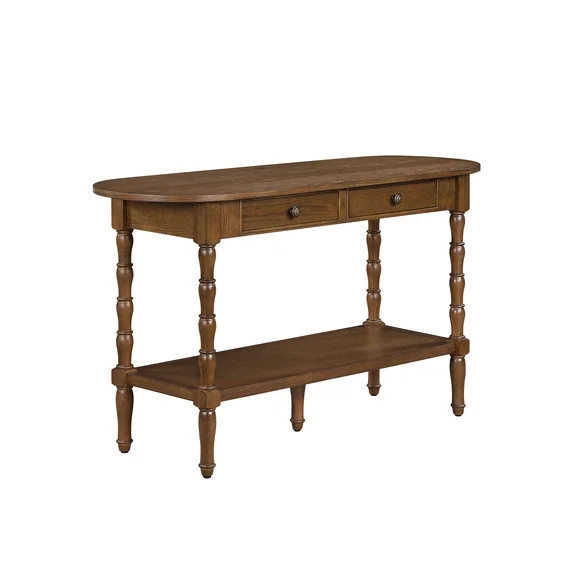 My Texas House Lewis Console Table in Warm Brown with Oval Top and Storage Drawers | Walmart (US)