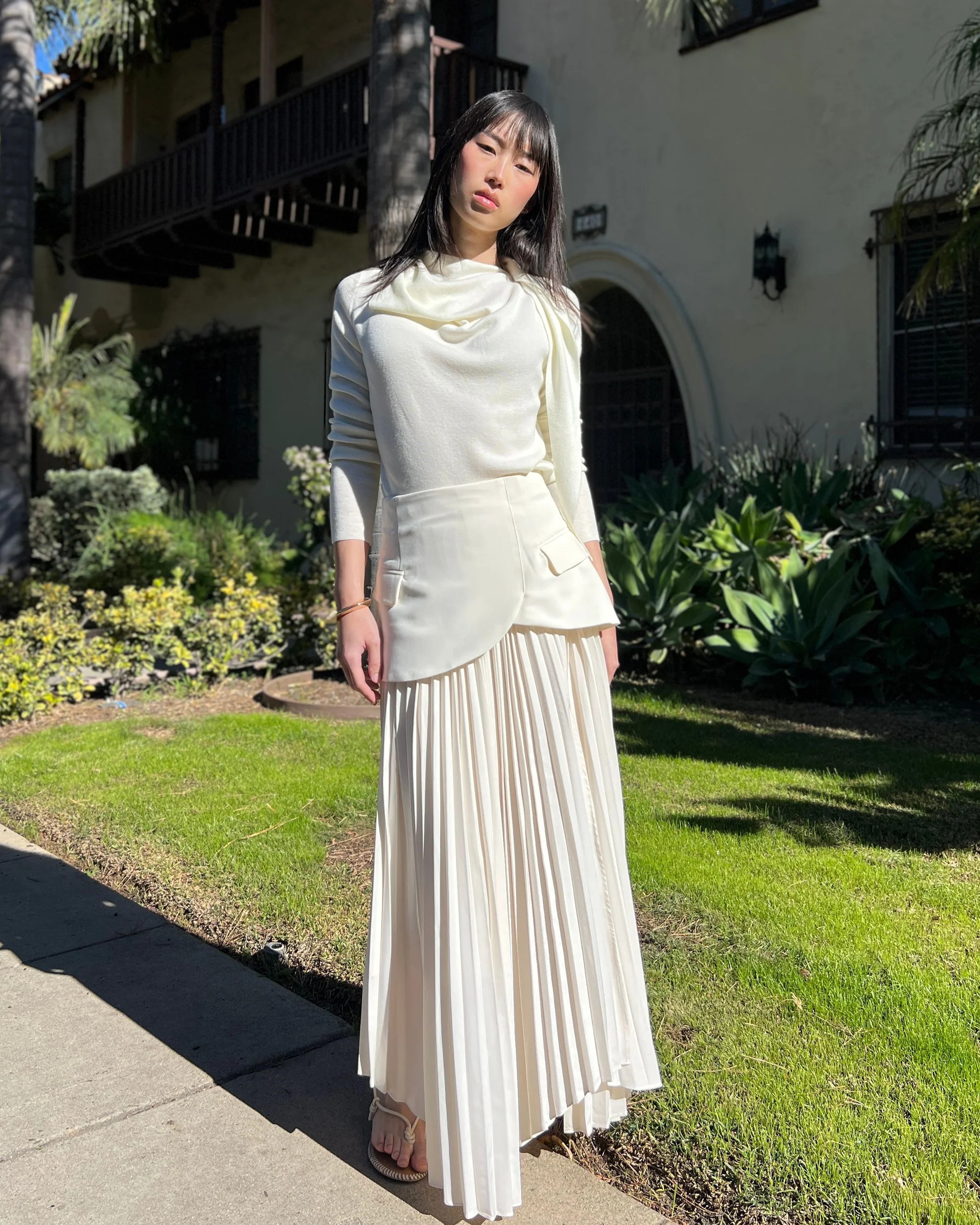 Nicolette Pleated Asymmetric Hem Suit Skirt - Ivory | Benaar La