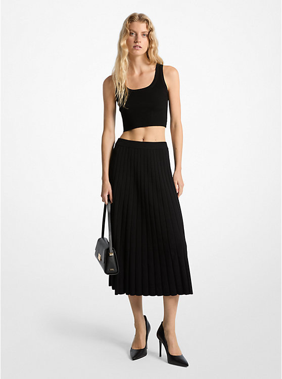 Ribbed Stretch Knit Midi Skirt | Michael Kors US