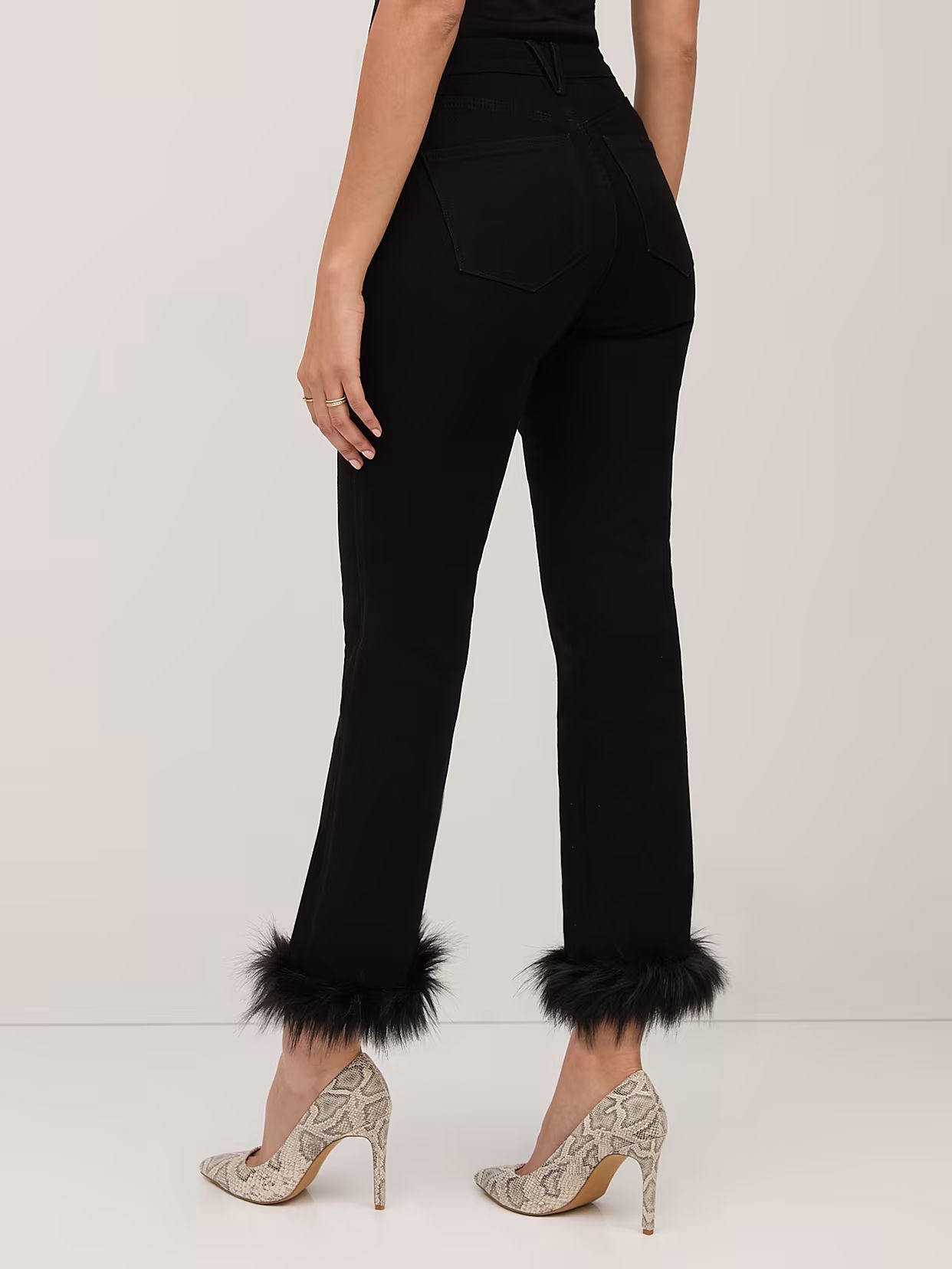 High-Waisted Feather-Hem Super-Skinny Jeans - Black - New York & Company | New York & Company