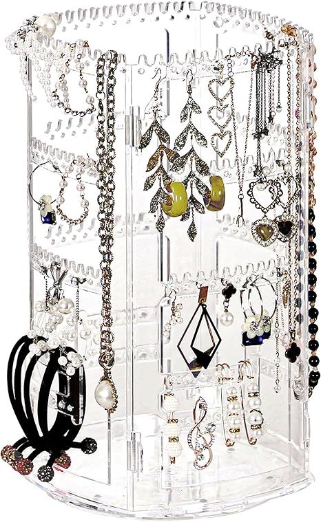 Cq acrylic 360 Rotating Earring Holder Organizer Clear Jewelry Displays Dangle Earinging Rack Nec... | Amazon (US)