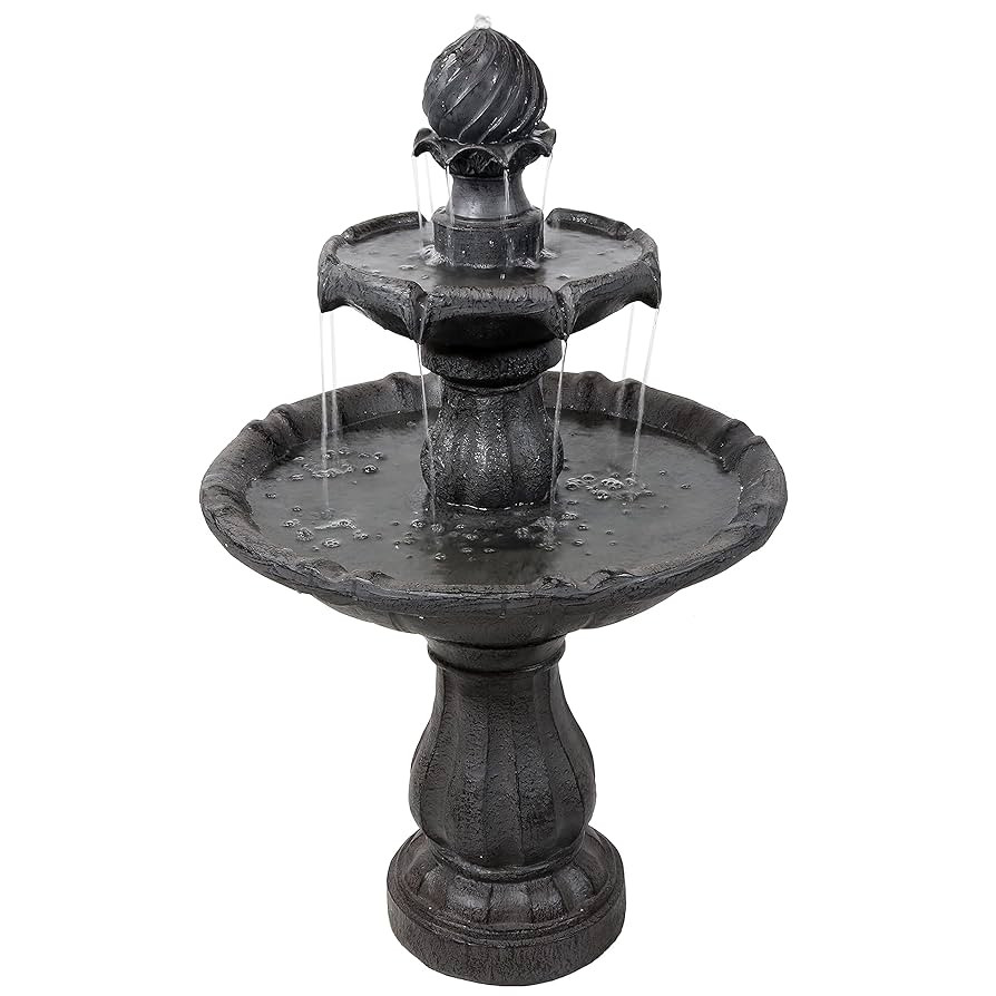 Sunnydaze 35" Solar 2-Tier Outdoor Water Fountain - Outdoor Water Fountain with Battery Backup an... | Amazon (US)
