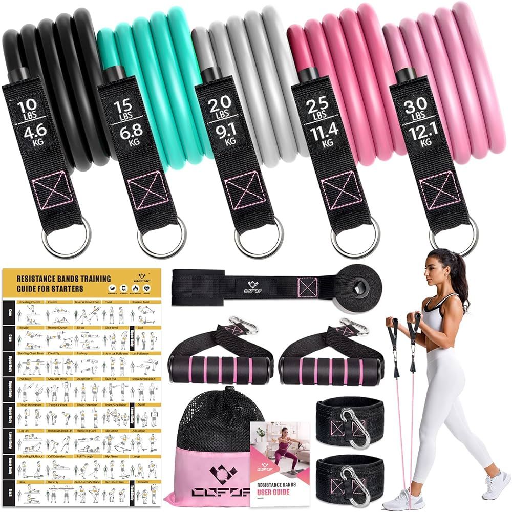 Resistance Bands with Handles for Women, 5 Level Exercise Bands Workout Bands for Physical Therap... | Amazon (US)