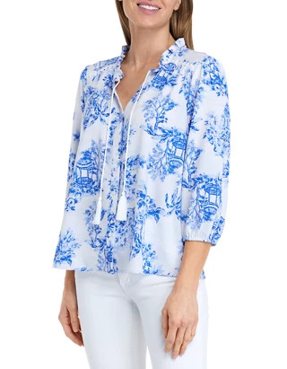 Women's 3/4 Sleeve Ruffle Peasant Print Top | Belk