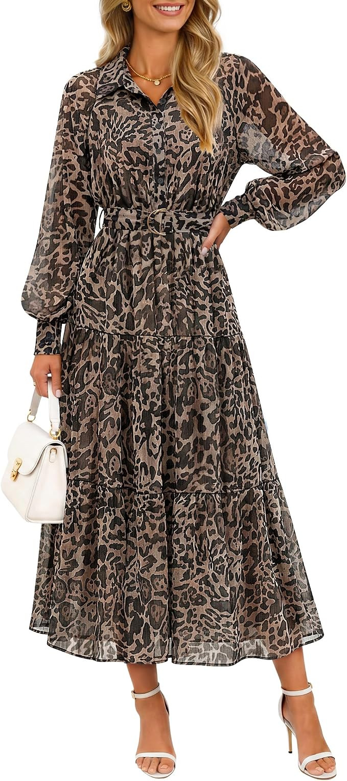 ZESICA Women's Long Sleeve Floral Casual Flowy Wedding Guest Maxi Dresses | Amazon (US)