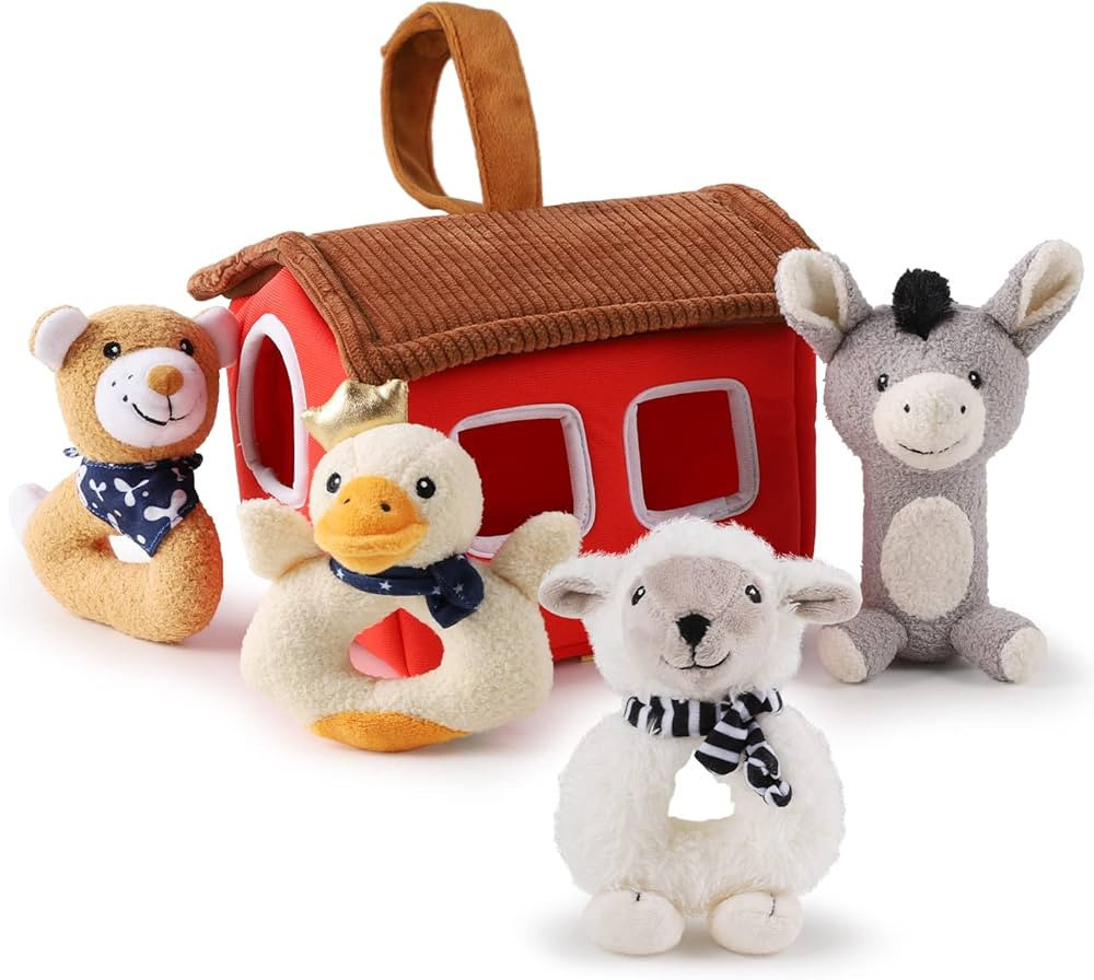iPlay, iLearn Plush Baby Rattle Toys, Newborn Soft Barn Farm Stuffed Animal Set, Infant Hand Sens... | Amazon (US)