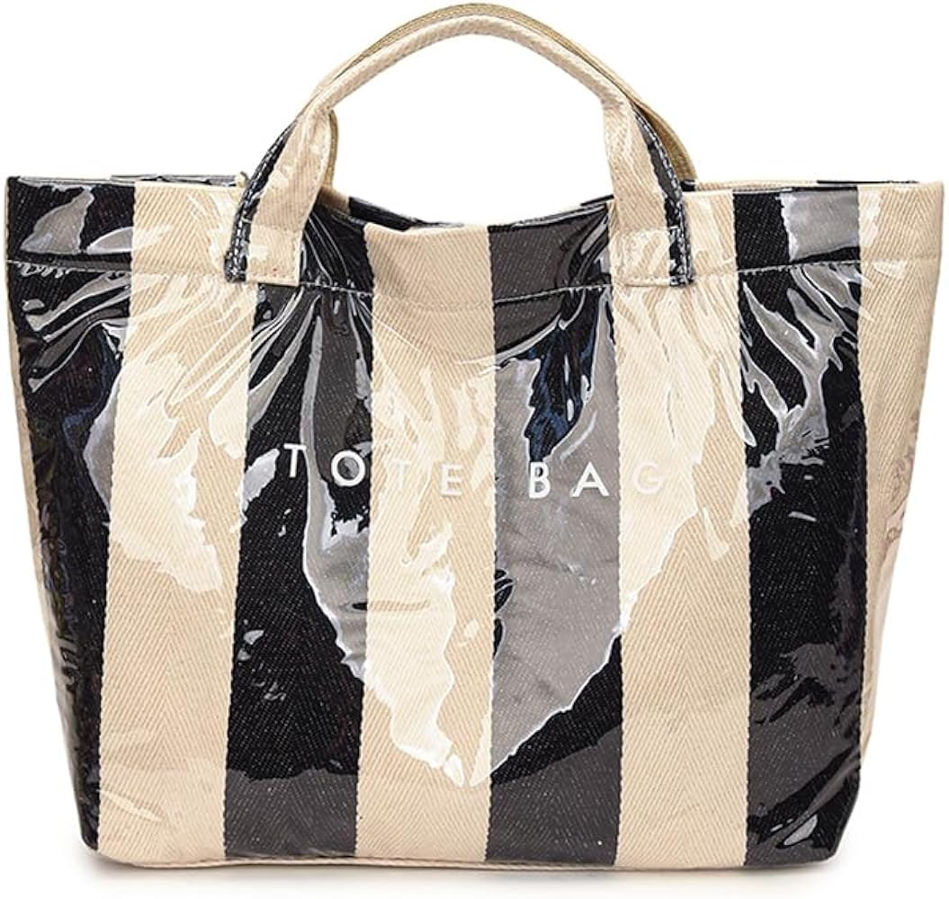 PVC Tote Bag for Women Stripe Letter Print Shoulder Handbag Waterproof Large Tote Bag Carry All S... | Amazon (US)