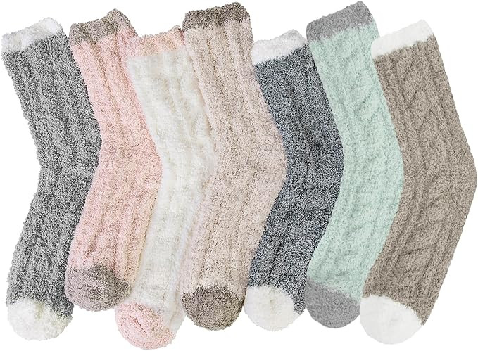 7 Pairs Womens Winter Fuzzy Socks Cozy Fluffy Socks Warm Fuzzy Christmas Socks for Women Gifts | Amazon (US)