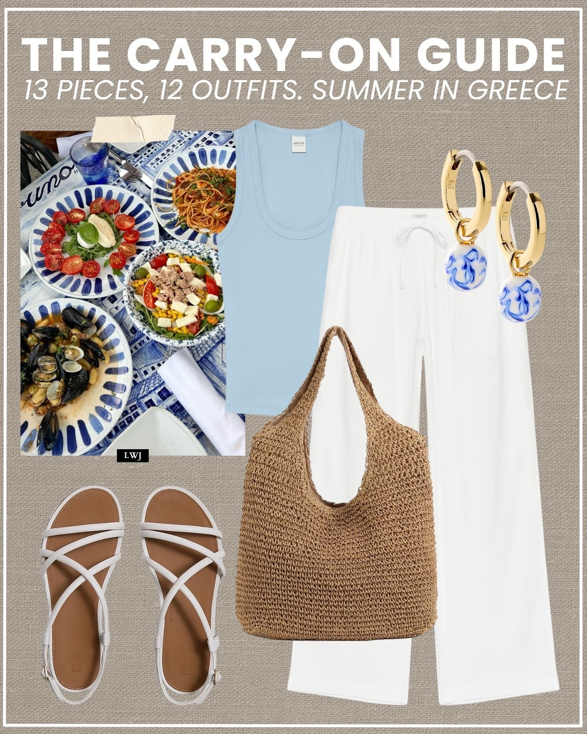 carry-on guide for a summer in greece 

greece / summer vacation / myokonos / santorini / island hopping / summer outfit / lunch outfit / scoooneck tank top / white linen pants / fitflop strappy sandals / straw tote bag / ana Luisa earrings

#LTKootd #LTKTravel