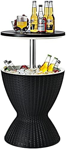 Giantex Cool Bar Table, 8 Gallon Beer and Wine Cooler, Rattan Style Patio Bar Tables, Height Adju... | Amazon (US)