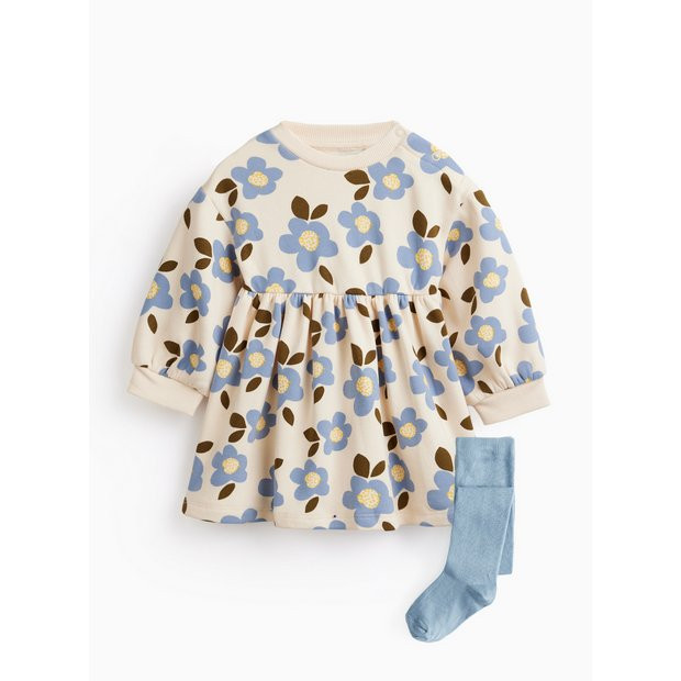 Cream Floral Sweat Dress & Tights Set 9-12 months | Tu Clothing