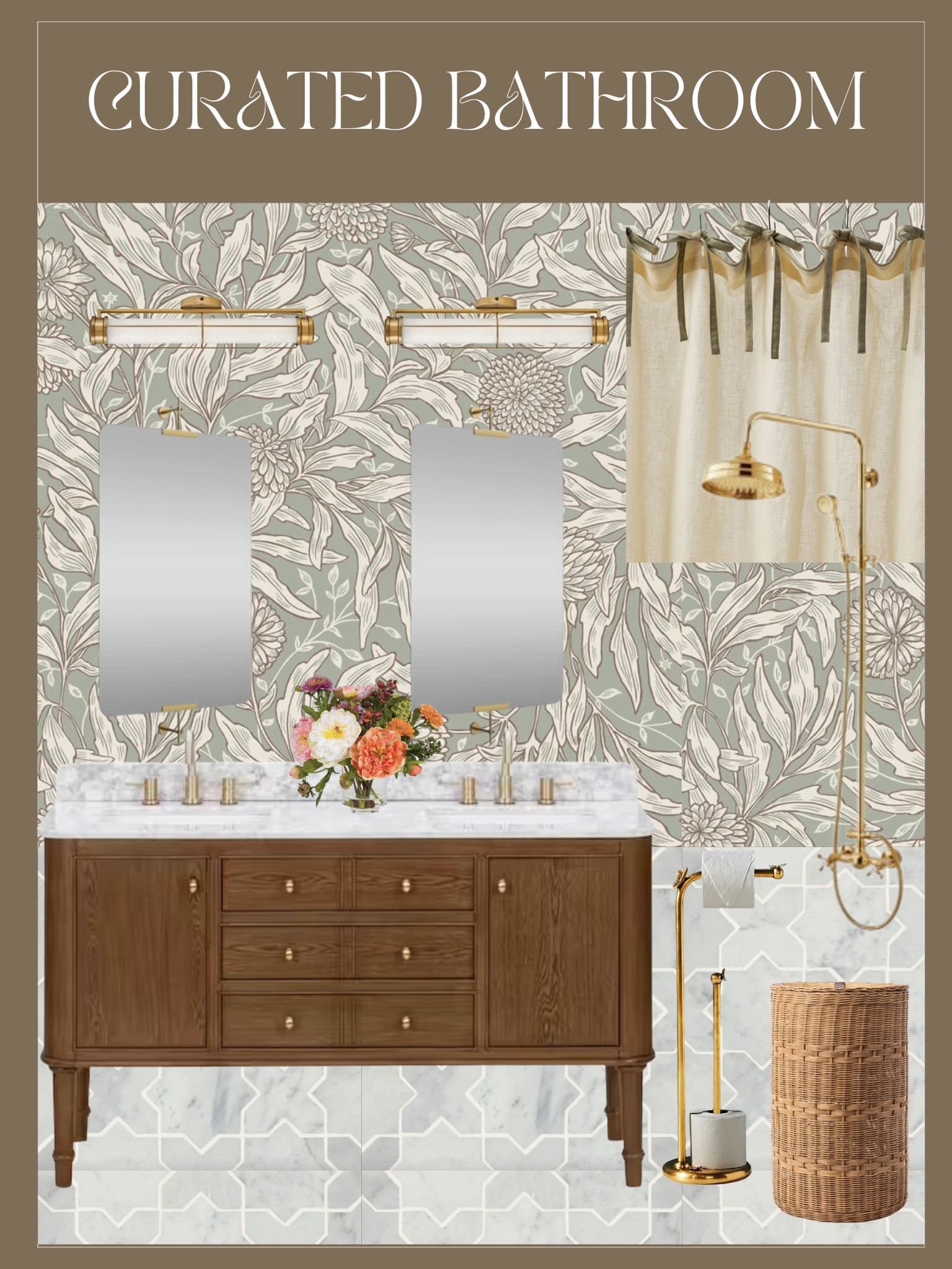 Neutral and calm bathroom inspiration 

Bathroom vanity, bathroom sink, hamper, laundry room, shower curtain, bathroom decor, lighting, brass lighting, bathroom lighting, wall lighting, wall mirror, tile, wallpaper, shower, flowers, home decor, interior decor,

#LTKHome #LTKHoliday #LTKCyberWeek